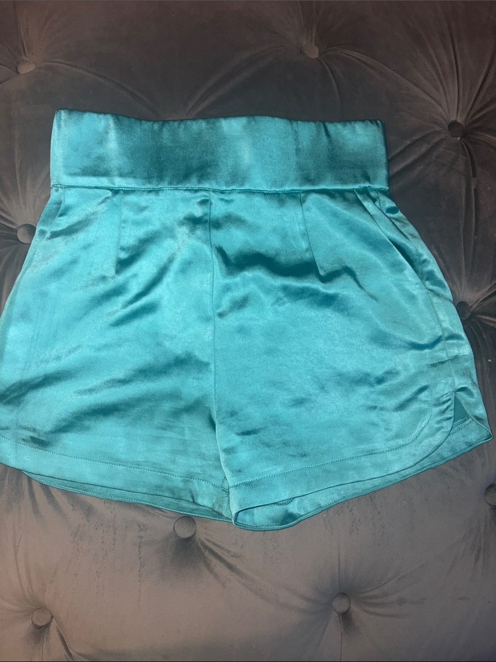 Satin Cinched High-Waisted Teal Women's Shorts